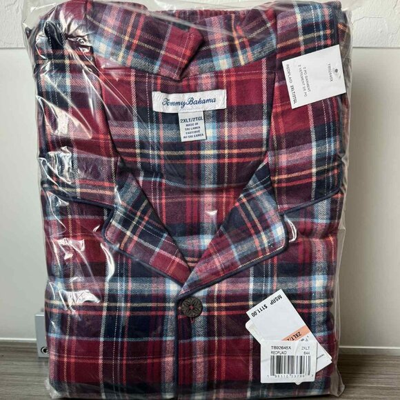 Tommy Bahama Flannel Long Sleeve & Pants Pajama PJ Set  $105 Red Plaid - Picture 8 of 13